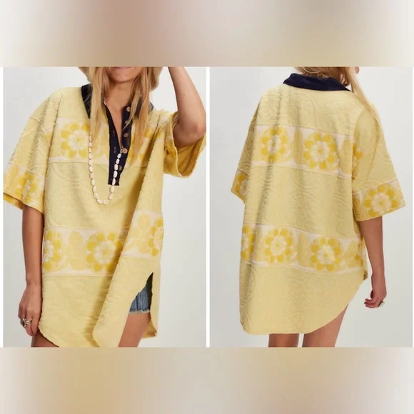 NWT Free People We The Free Always Sunny Tee - yellow combo - large - Picture 1 of 9